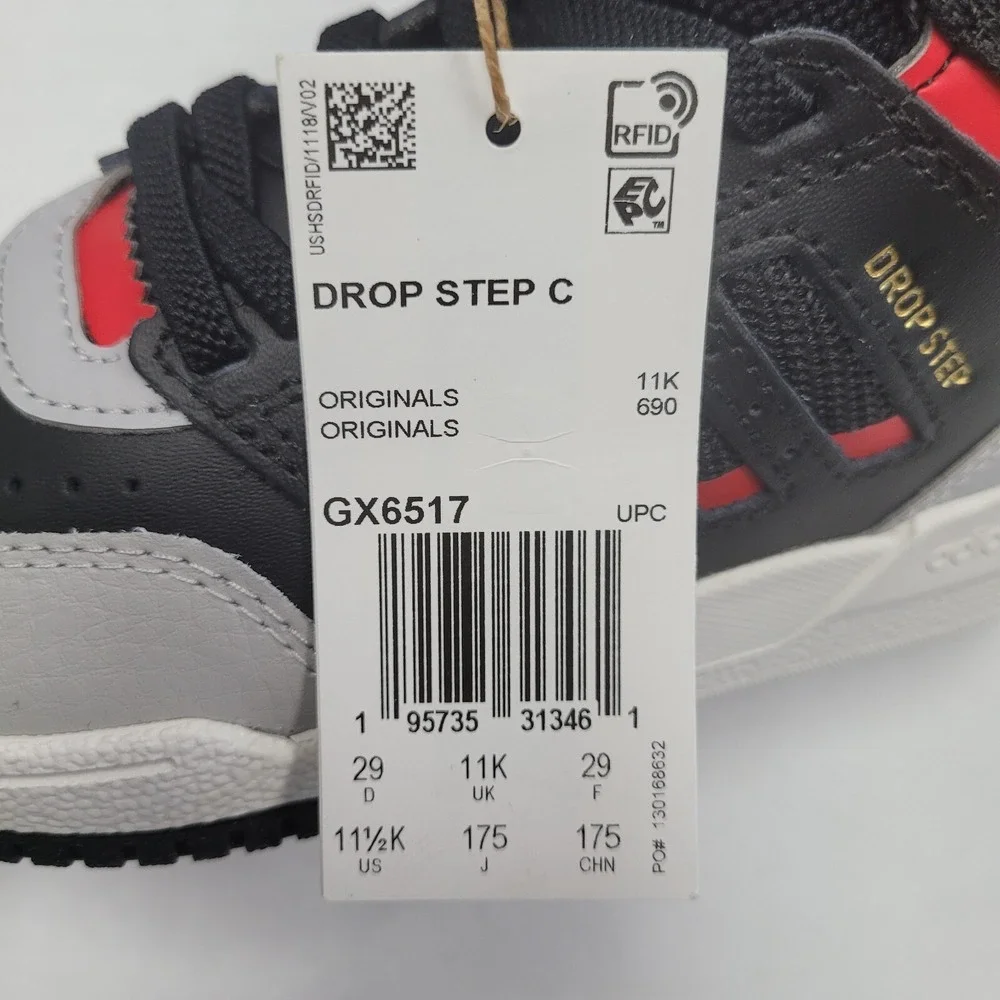 Adidas Drop Step Children's US 11.5K Sneakers GX6517 Black Grey Red NEW with Box